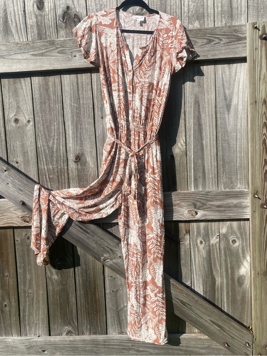 Olive & Oak Pants - Olive & Oak Rust and White Floral Wrap Jumpsuit